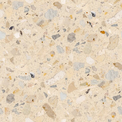 Cool seamless terrazzo composite pattern of marble-mosaic  natural concrete floor. Trendy texture for flooring and facades. Colorful hand made template with beautiful natural stones.