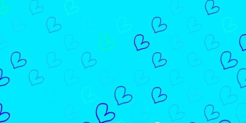 Light Blue, Green vector background with Shining hearts.