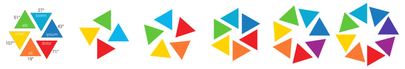 Triangles pointing inward arranged in circular shape - can be used as infographics element with four to eight parts