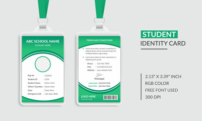 Green Color Creative Student Id Card Design Template
