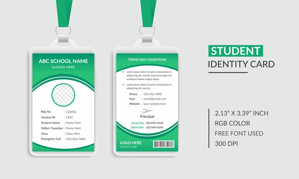 Green Color Creative Student Id Card Design Template