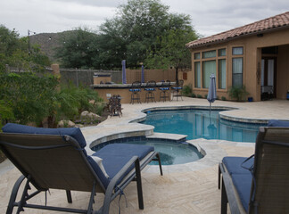 A desert landscaped backyard located in the desert southwest.