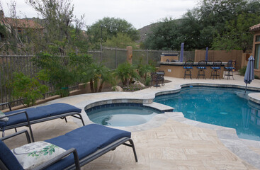A desert landscaped backyard located in the desert southwest.
