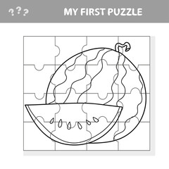 My first puzzle - Easy educational paper game for kids. Simple kid application with Watermelon. Coloring page