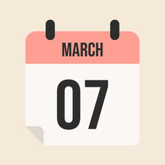 march 7, calendar page, day, month, year, pink calendar with white