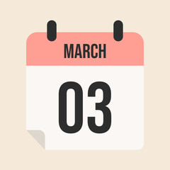 Fototapeta premium march 3, calendar page, day, month, year, pink calendar with white