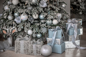 Presents and Gifts under Christmas Tree, Winter Holiday Concept