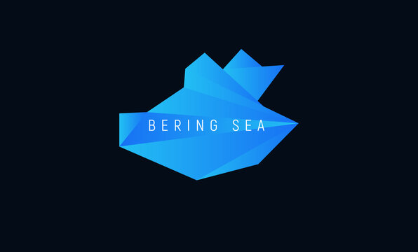 The Bering Sea, Paper Origami Shape, Geographic Map, Low Poly Graphic Design. Vector Illustration.