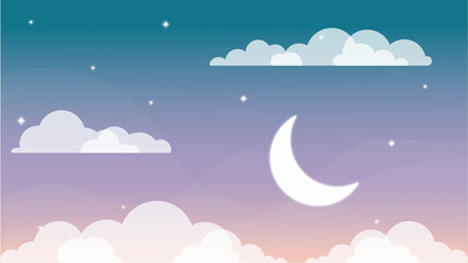 evening sky with clouds, moon and clouds, sky with clouds, moon and stars, moon in the evening sky, stars in the evening sky
