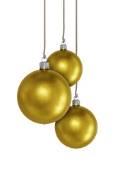 Gold christmas balls isolated on white background