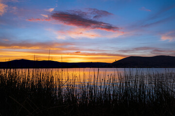 Multicolor Sunset Over Lake Titicaca in Peru Taken From the Uros Floating Islands 