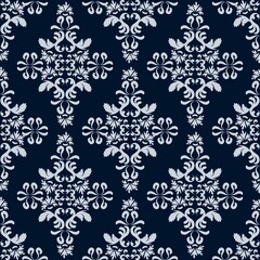 Oriental pattern with scrolls and arabesques. Vintage seamless Victorian style ornament. Blue. Vector.