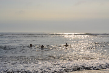 Women swimming in the sea of ​​the pacific ocean.