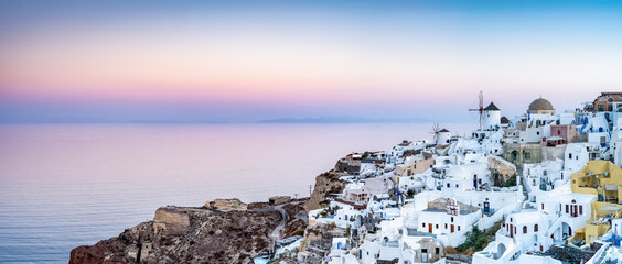Panoramic view of the village Oia on Santorini island, Aegean Sea, Greece