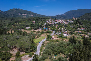 Fototapeta na wymiar Drone view on Vouniatades mountainous village on the Corfu Island, Greece