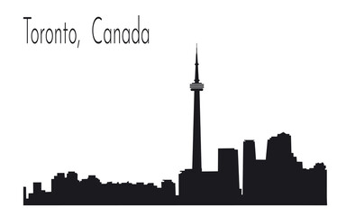 Canada, Toronto city skyline. Buildings in silhouette. Travel and tourism concept. Black and white vector illustration. Isolated on white background
