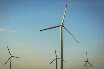 Wind farm in Kavarna area over Black Sea coast in Bulgaria