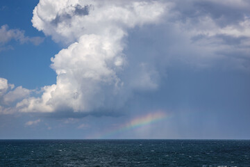 Naklejka na ściany i meble Rainbow seen from cliffs of Tyulenovo village on the Black Sea shore in Bulgaria