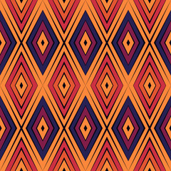 Seamless ornament. Rhombuses pattern. Diamonds backdrop. African style wallpaper. Ethnic motif. Geometric background. Digital paper. Geometrical web designing. Mosaic textile print. Vector art