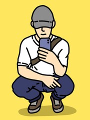 cute man cartoon on yellow background