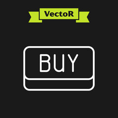 White line Buy button icon isolated on black background. Financial and stock investment market concept. Vector