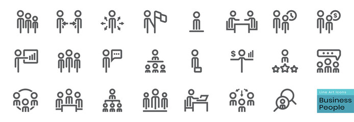 Set of businesspeople or business people management line art vector icon