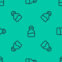 Blue line Spice in can icon isolated seamless pattern on green background. Seasoning collection. Spice, condiments in a glass can. Vector