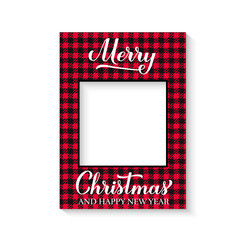 Merry Christmas photo booth frame on white background. Winter holidays party photobooth props. Vector template