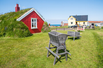 the last remaining turf house in the village of Bakkagerdi in Borgarfjordur Eystri in Iceland