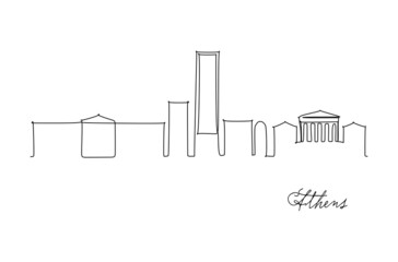 City silhouette Athens in pen line style drawing with black lines on white background. Continuous line drawing. Continuous line drawing