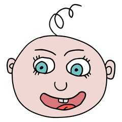 Cartoon hand drawn doodle baby girl happy face