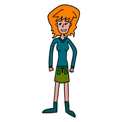 Cute cartoon hand drawn doodle woman standing. 