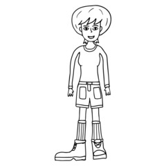 Cute cartoon hand drawn doodle woman standing. 