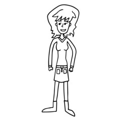 Cute cartoon hand drawn doodle woman standing. 