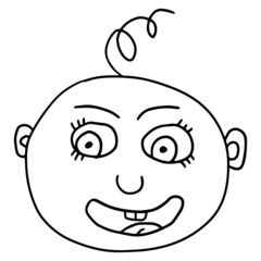 Cartoon hand drawn doodle baby girl happy face