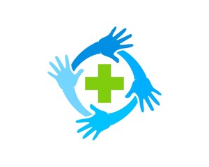 Circular hand care with healthy cross symbol inside