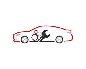 Sport car outline with gear and wrench inside