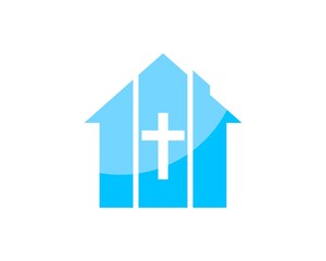 Simple church with religion cross symbol inside