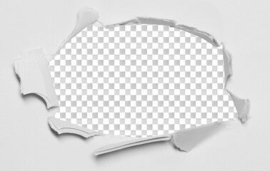 Torn hole and ripped of paper on transparent background with clipping path.