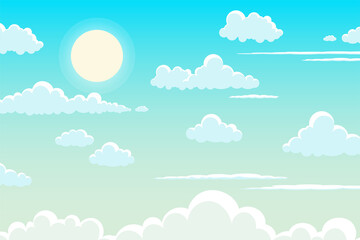 vector illustration of blue sky with bright white clouds on a sunny day for background