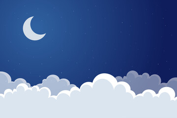 Obraz na płótnie Canvas vector landscape of clouds and night sky with crescent moon for background