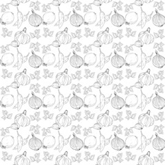 pattern contour onion garlic and pepper. Vector illustration