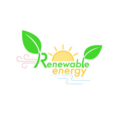 Renewable energy typographic design. Vector illustration outline flat design style.
