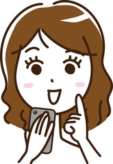 女性　携帯電話　スマホ　スマートフォン　顔　表情　笑う　喜ぶ