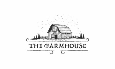 Vintage farmhouse logo design template - vector - obrazy, fototapety, plakaty