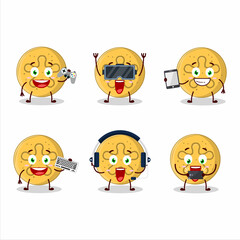 Naklejka premium Dalgona candy coral reefs cartoon character are playing games with various cute emoticons