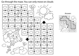 Maze or Labyrinth Game. Puzzle. Coloring Page Outline Of cartoon cheerful fly kite high in the sky. Coloring book for kids.