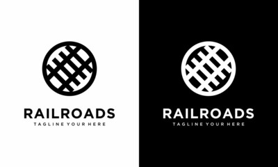 Train railway logo design vector. Transportation logo design template, on a black and white background.