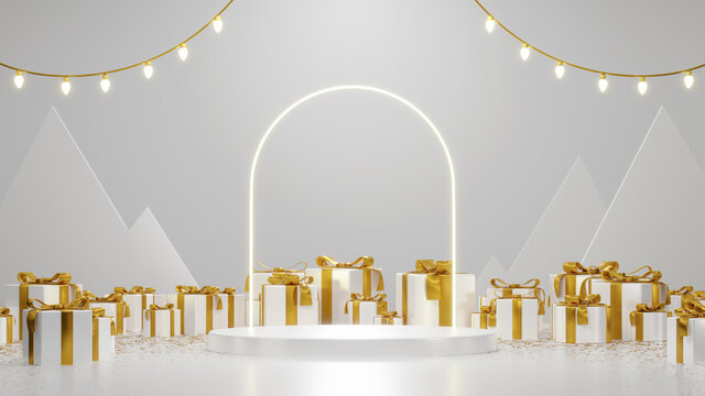 Merry christmas holiday theme empty space podium realistic image for product presentation