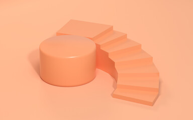 Empty stage with orange background, 3d rendering.